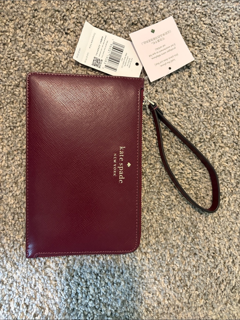 kate spade New York Wine Saffiano Leather Wristlet